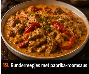 Runderreepjes met paprika-roomsaus