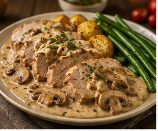 Varkenshaas in champignonroomsaus
